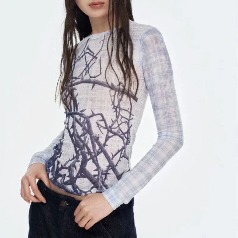 Y2k Street Dark Academia Clothes Mesh Plaid Print Long Sleeve Top for Women 2025 Summer New Slim Fit Bottoming T-shirts
Y2k Street Dark Academia Clothes Mesh Plaid Print Long Sleeve Top for Women 2025 Summer New Slim Fit Bottoming T-shirts