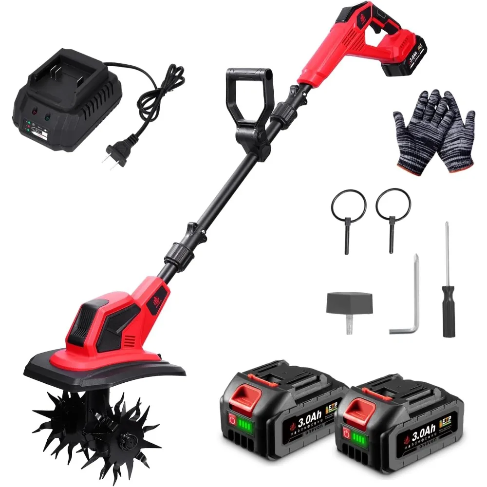 Cordless Tiller Cultivator, 360RPM Electric Garden Tiller with 2×3.0AH Batteries & 1.5A Fast Charger, Battery Powered Garden Cul
Cordless Tiller Cultivator, 360RPM Electric Garden Tiller with 2×3.0AH Batteries & 1.5A Fast Charger, Battery Powered Garden Cul