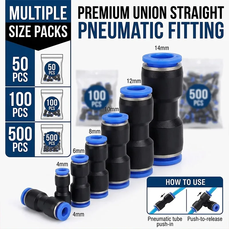 50/100/500 PCS Pneumatic Push-in Straight Reducer Fitting, Air Hose Tube Connector for PU Pipe OD 4/6/8/10/12/14mm Quick Union
50/100/500 PCS Pneumatic Push-in Straight Reducer Fitting, Air Hose Tube Connector for PU Pipe OD 4/6/8/10/12/14mm Quick Union