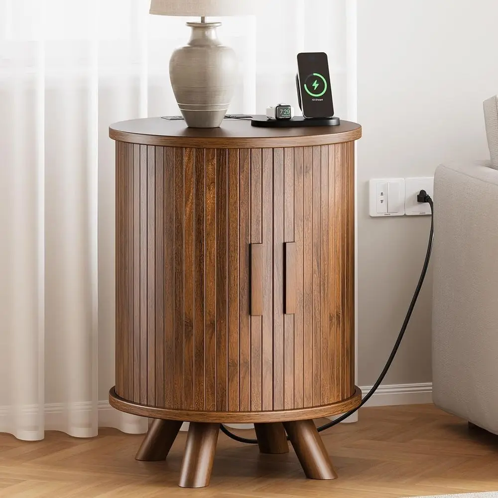 Storage Side Table with Charging Station, Wooden Nightstand, Sliding Door Accent Tables for Living Room, Walnut Finish
Storage Side Table with Charging Station, Wooden Nightstand, Sliding Door Accent Tables for Living Room, Walnut Finish