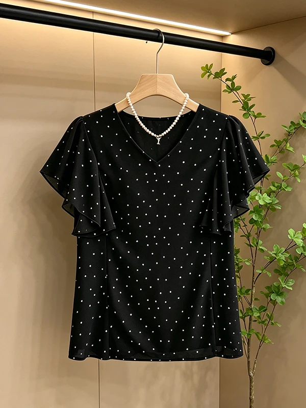 Summer plus Size Polka Dot V-Neck Short Sleeve Women's Chiffon Blouse Fluffy Hem Loose Fit Sweet Korean Style Top
Summer plus Size Polka Dot V-Neck Short Sleeve Women's Chiffon Blouse Fluffy Hem Loose Fit Sweet Korean Style Top