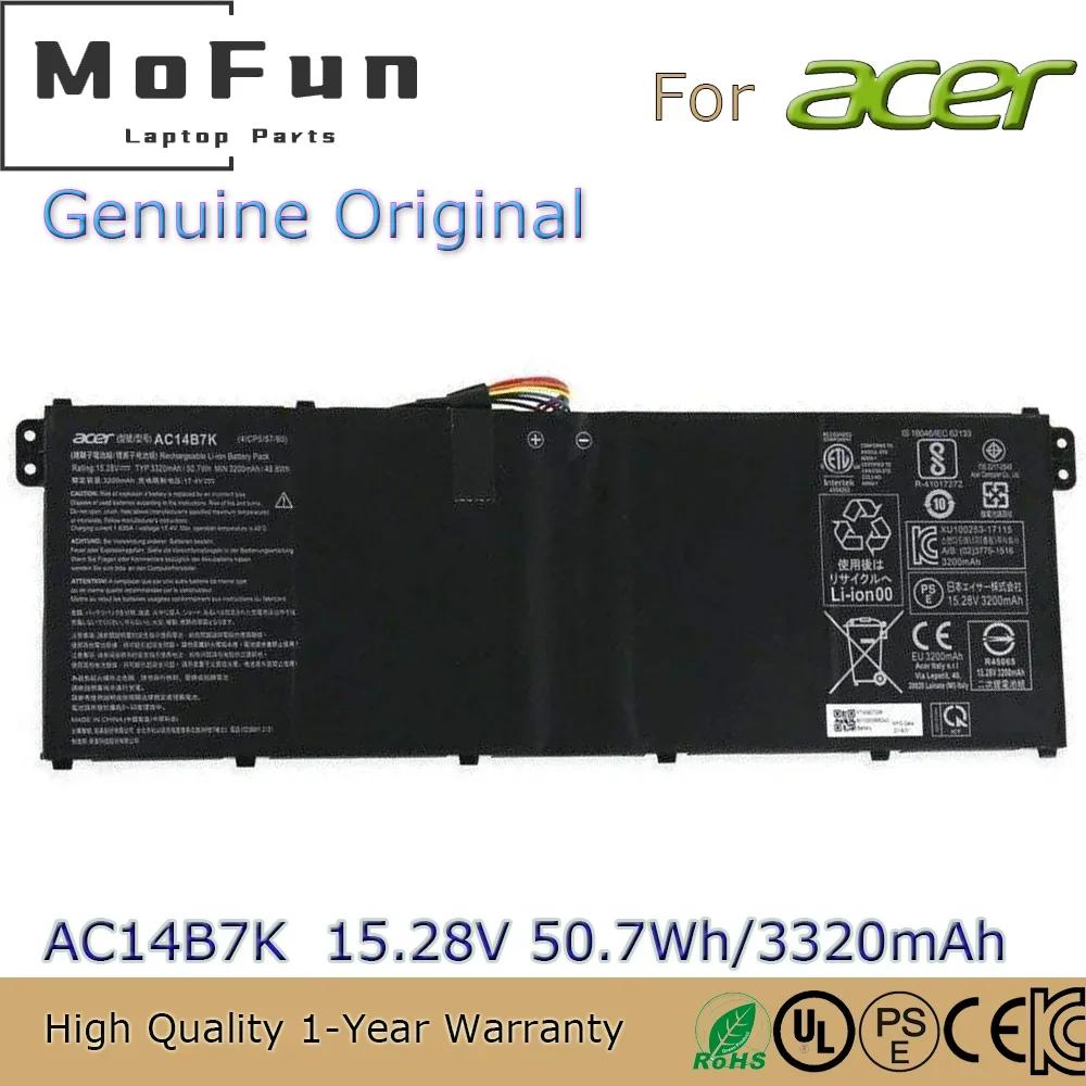 Совершенно новый оригинальный аккумулятор для ноутбука AC14B7K 15,28 В, 48,8 Втч для Acer TravelMate P236 TMP236 Swift sf314-54 52G S40-1 и т. д.
Совершенно новый оригинальный аккумулятор для ноутбука AC14B7K 15,28 В, 48,8 Втч для Acer TravelMate P236 TMP236 Swift sf314-54 52G S40-1 и т. д.