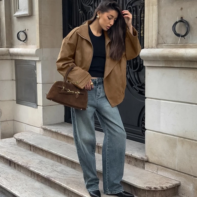 TARUXY Fashion Zipper Short Jacket Women's Casual Lapel Collar Suede Full Sleeve Pocket Coat 2025 Lady Autumn Commuting Jackets
TARUXY Fashion Zipper Short Jacket Women's Casual Lapel Collar Suede Full Sleeve Pocket Coat 2025 Lady Autumn Commuting Jackets