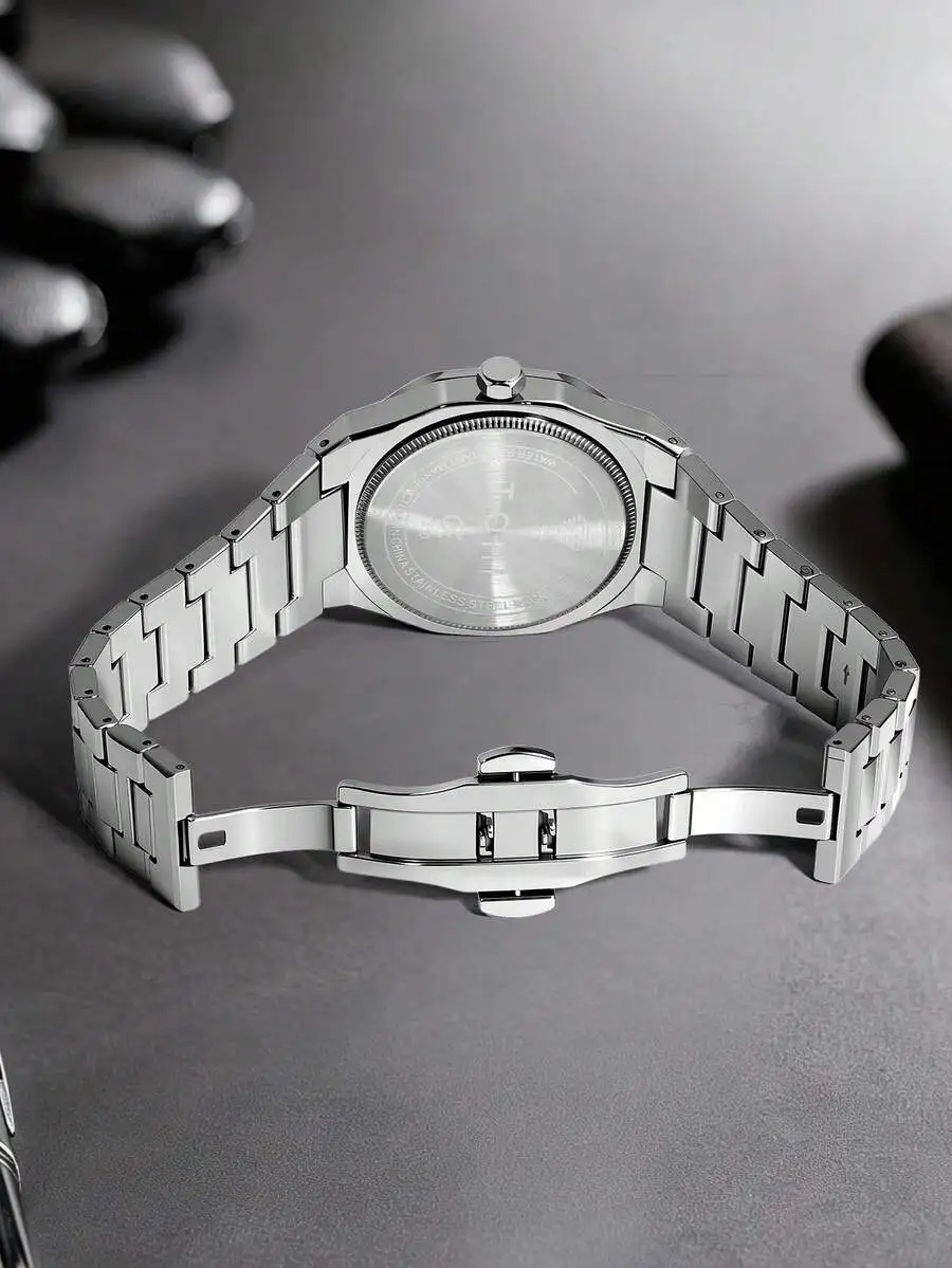 TOMI Men's Quartz Watch Set With Logo Pin, Ring, Square Dial, Rhinestone Markers, Calendar, Business Style, Gift Box Suitable
TOMI Men's Quartz Watch Set With Logo Pin, Ring, Square Dial, Rhinestone Markers, Calendar, Business Style, Gift Box Suitable