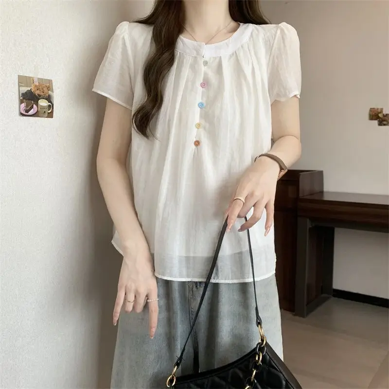 Solid Color Short Sleeves Shirt for Women Summer New Freach Style Casual Commuting Sweet Pullover Tops Fashion Women Clothing
Solid Color Short Sleeves Shirt for Women Summer New Freach Style Casual Commuting Sweet Pullover Tops Fashion Women Clothing
