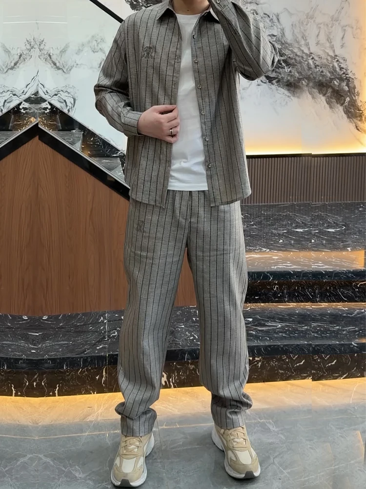 Summer Thin Casual Cotton Linen Set Men's Fashion Striped Collar Shirt Jacket Long Pants Two Piece Set Breathable Lightweight
Summer Thin Casual Cotton Linen Set Men's Fashion Striped Collar Shirt Jacket Long Pants Two Piece Set Breathable Lightweight