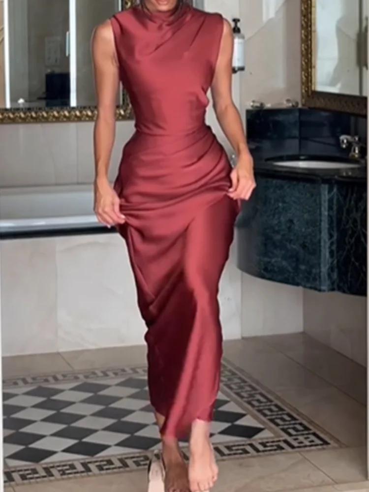 Elegant Satin Cowl Neck Sleeveless Women Dress Solid Ruched Waist Fishtail Bodycon Vestidos 2026 Lady Summer New Party Outfits
Elegant Satin Cowl Neck Sleeveless Women Dress Solid Ruched Waist Fishtail Bodycon Vestidos 2026 Lady Summer New Party Outfits