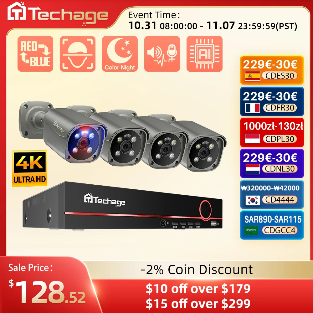 Techage 4K Ultra HD 8MP Security POE NVR Kit Human Face Detect AI Smart Camera Outdoor Home CCTV Video Surveillance Camera Set
Techage 4K Ultra HD 8MP Security POE NVR Kit Human Face Detect AI Smart Camera Outdoor Home CCTV Video Surveillance Camera Set