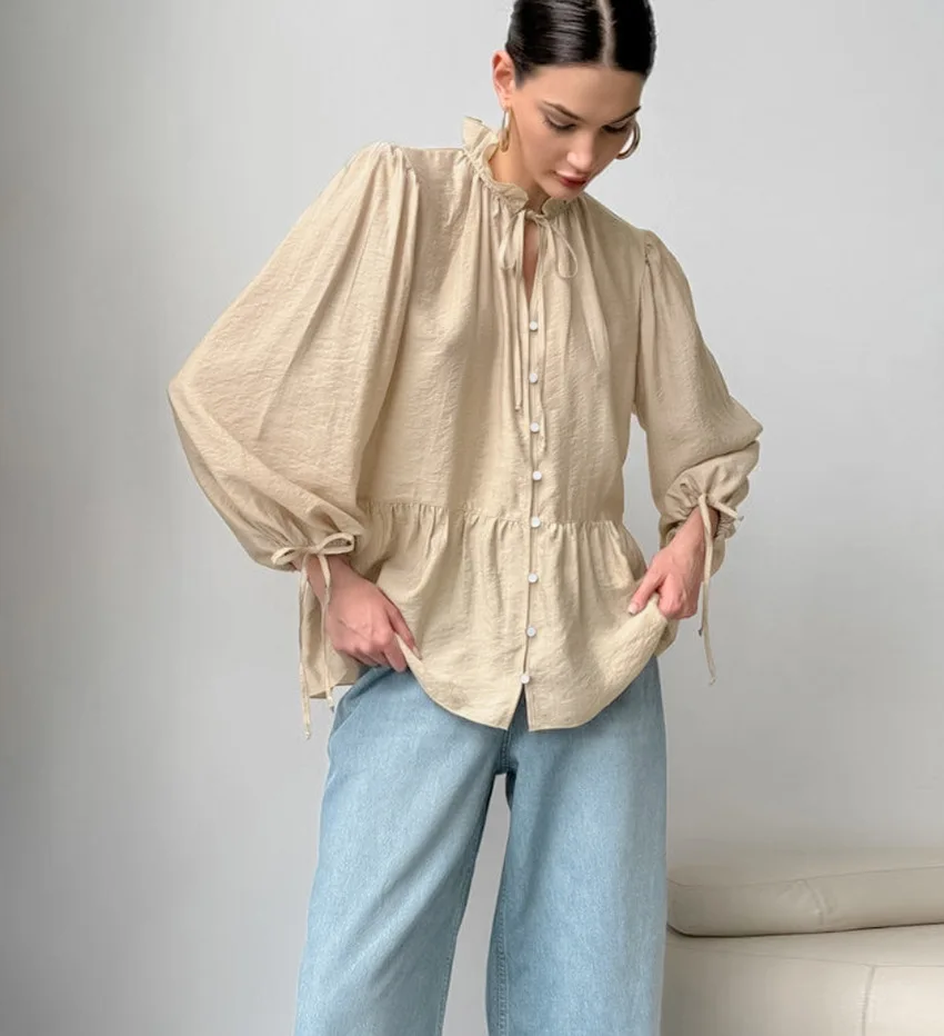 Puff Sleeve Ruffles Trim Shirt Women Summer korean Fashion Loose Shirts Blouses Lady Casual Oversized Tops Streetwear 2025
Puff Sleeve Ruffles Trim Shirt Women Summer korean Fashion Loose Shirts Blouses Lady Casual Oversized Tops Streetwear 2025