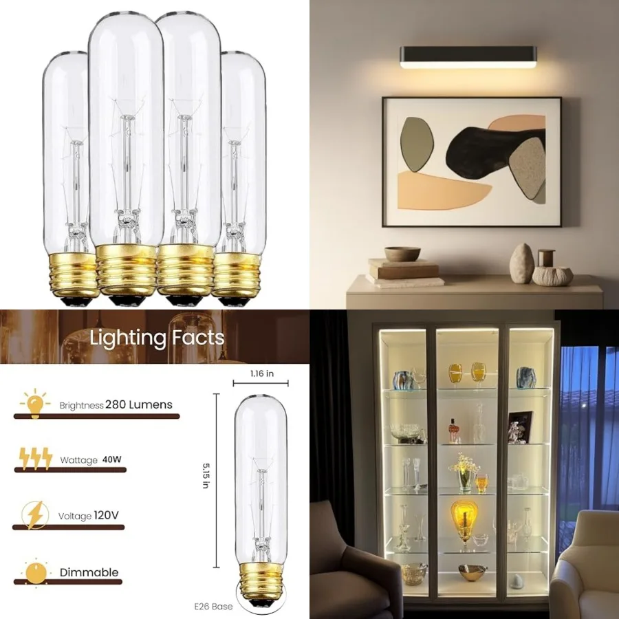 Edison Light Bulbs, 120V, E26 Base, T10 Tubular Bulbs, 2W Clear candescent, Warm White, Dimmable Vintage Tubular Style Showcase
Edison Light Bulbs, 120V, E26 Base, T10 Tubular Bulbs, 2W Clear candescent, Warm White, Dimmable Vintage Tubular Style Showcase