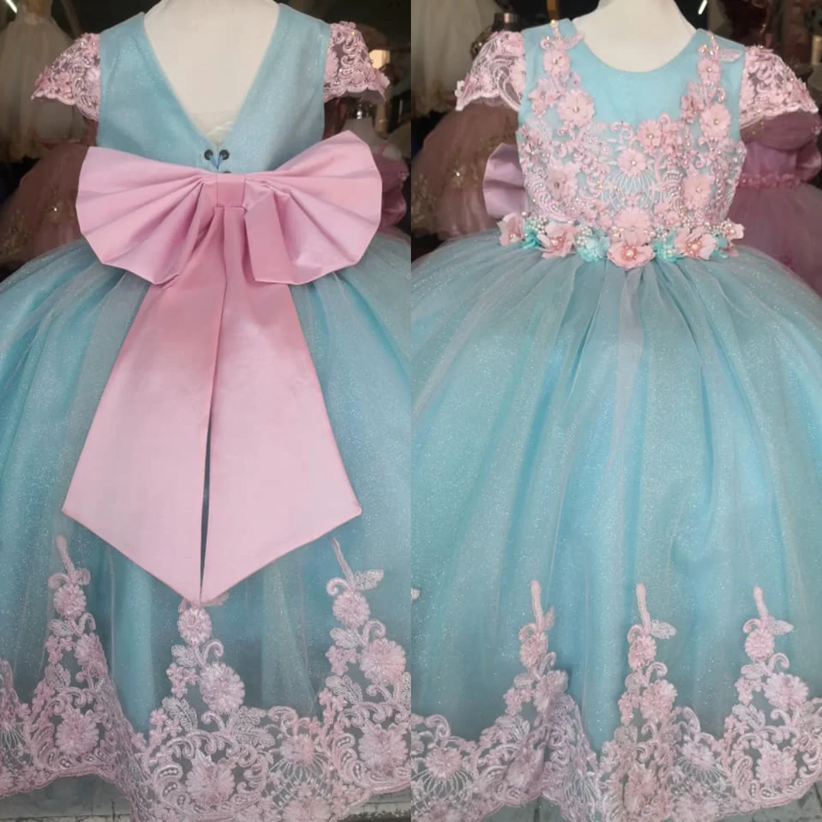 Sky Blue Flower Girl Dress For Wedding Pink Lace Appliqued Princess First Communion Dress Birthday Gowns
Sky Blue Flower Girl Dress For Wedding Pink Lace Appliqued Princess First Communion Dress Birthday Gowns