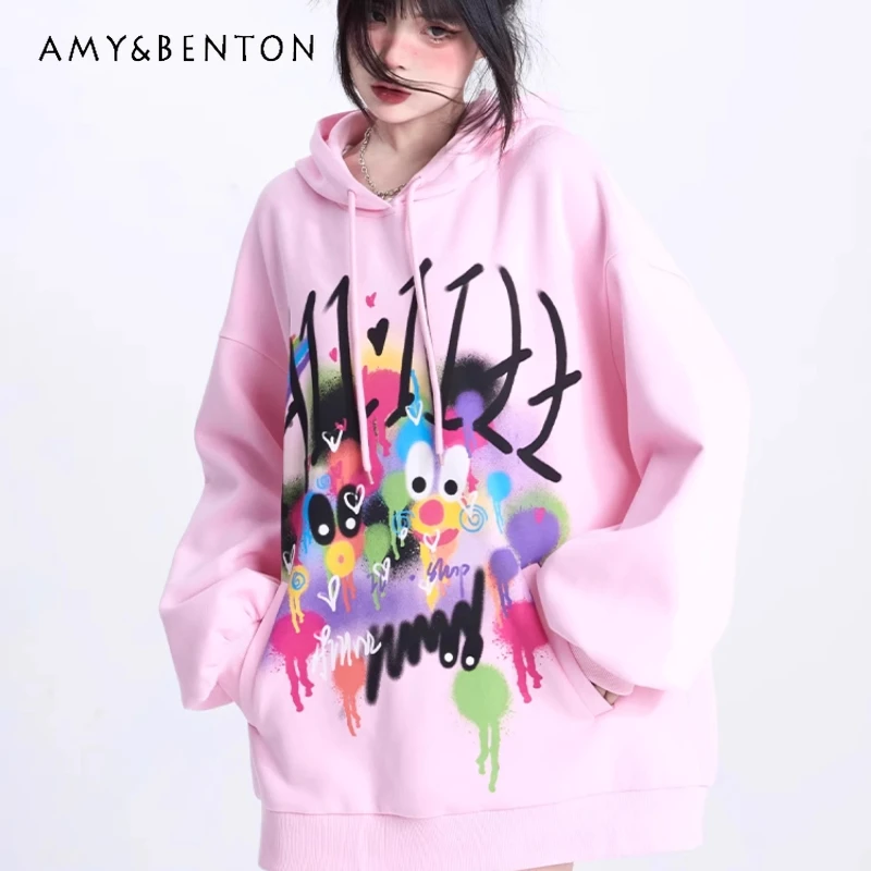 Spring Autumn Women's Pink Pullover Hooded Sweatshirts Street Style Cartoon Animation Graffiti Loose Thin Hoodies Ladies Coat
Spring Autumn Women's Pink Pullover Hooded Sweatshirts Street Style Cartoon Animation Graffiti Loose Thin Hoodies Ladies Coat