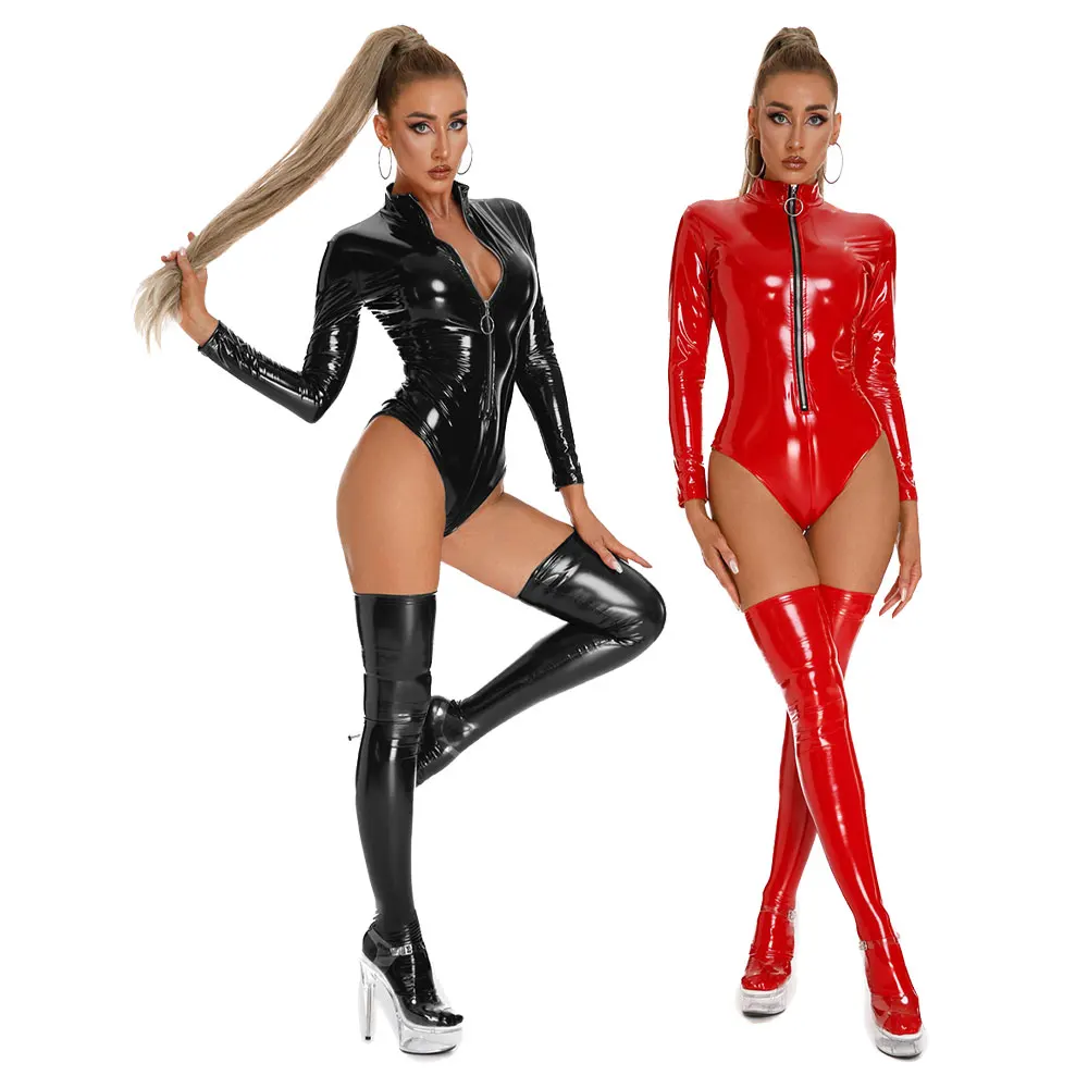 Front Zipper Long Sleeve Shiny Faux PU Leather Bodysuit Wet Look Elastic PVC Catsuit Tights Hot Sexy Body Teddies S-5XL
Front Zipper Long Sleeve Shiny Faux PU Leather Bodysuit Wet Look Elastic PVC Catsuit Tights Hot Sexy Body Teddies S-5XL