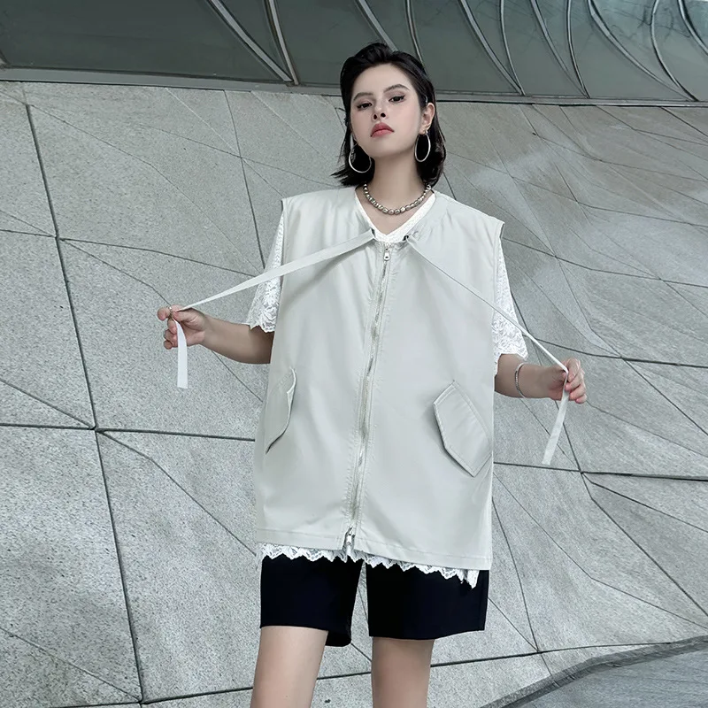 Fashionable Zippered Open Cardigan Sleeveless Vest Women's Loose Fit Summer New Style Polyester Fabric Long Length Jeans Process
Fashionable Zippered Open Cardigan Sleeveless Vest Women's Loose Fit Summer New Style Polyester Fabric Long Length Jeans Process