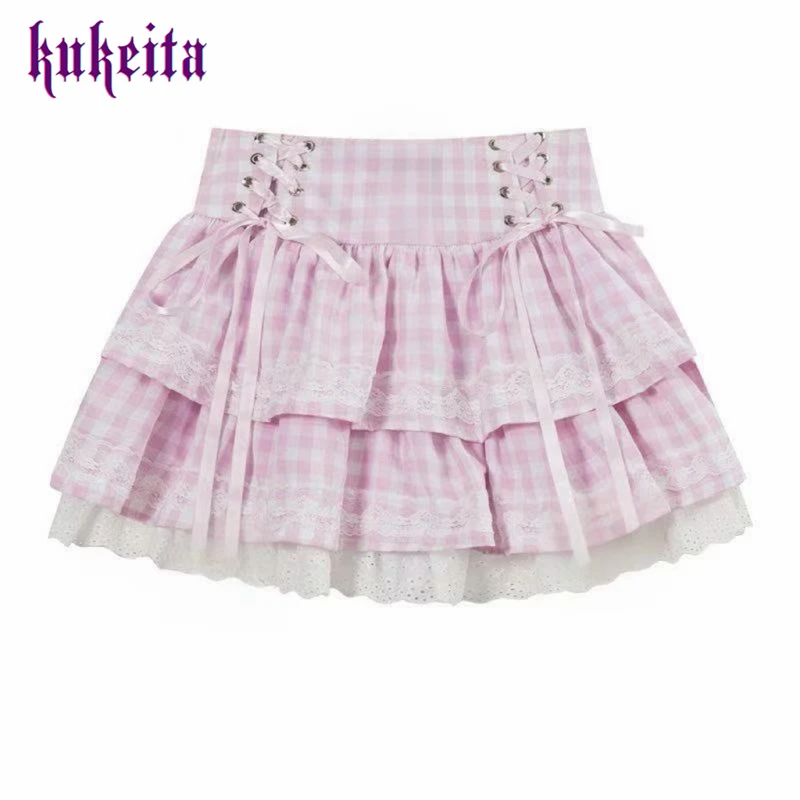Kukeita Harajuku Sweet Pink Plaid Skirt Women Japanese Y2k Girls Kawaii High Waist Bow Lace-up Ruffle Cake Mini Skirt Streetwear
Kukeita Harajuku Sweet Pink Plaid Skirt Women Japanese Y2k Girls Kawaii High Waist Bow Lace-up Ruffle Cake Mini Skirt Streetwear