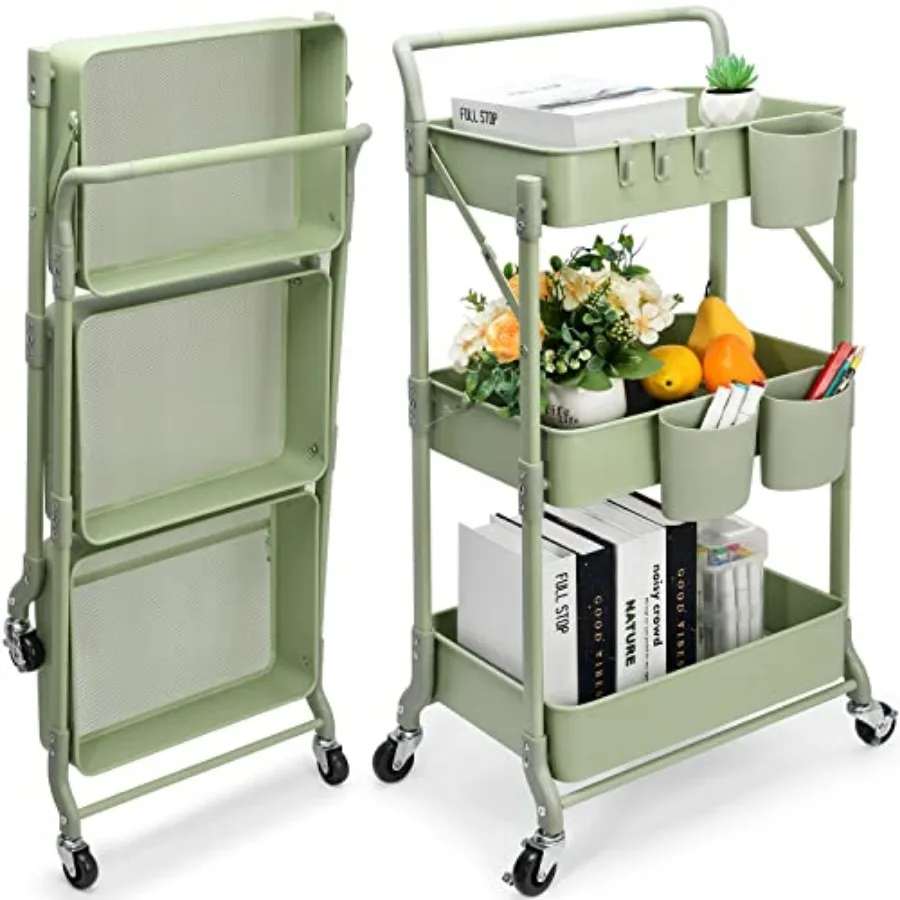 Foldable 3 Tier Rolling Cart, Metal Utility Cart, Folding Mobile Multi-Function Storage Trolley Organizer Cart for Home Library
Foldable 3 Tier Rolling Cart, Metal Utility Cart, Folding Mobile Multi-Function Storage Trolley Organizer Cart for Home Library