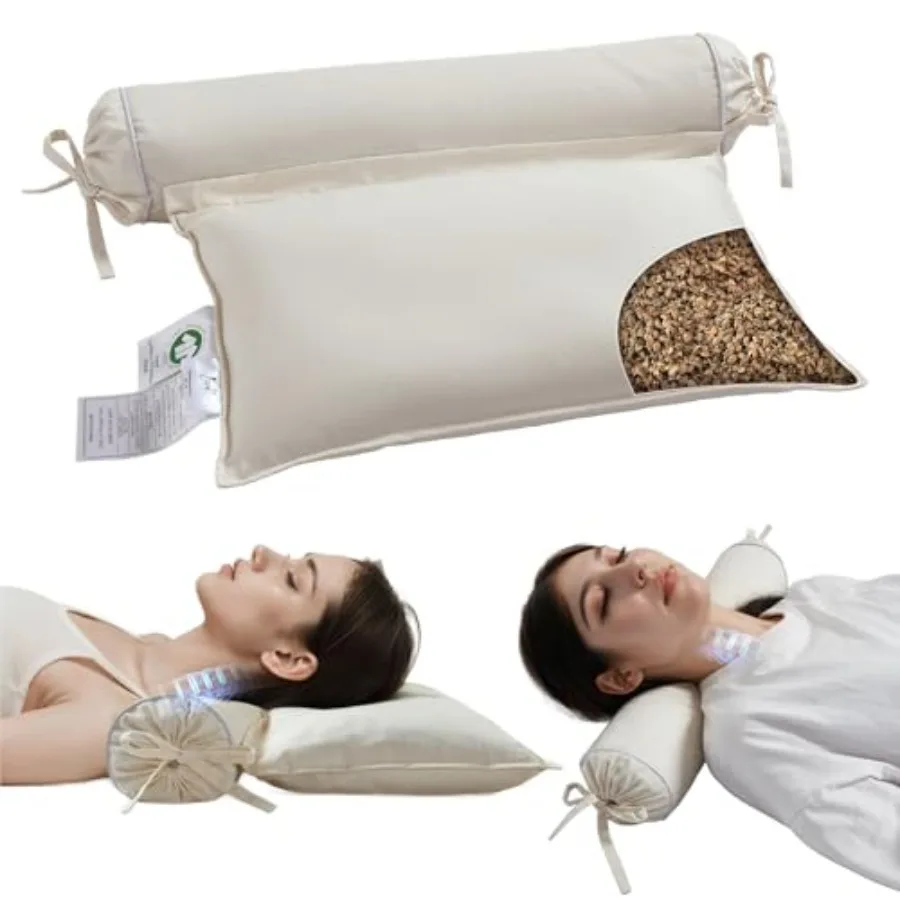 2IN1 Buckwheat Hull Pillow for Superior Support with Organic Cotton Pillowcase Adjustable Cervical Neck Roll Pillow in Natural
2IN1 Buckwheat Hull Pillow for Superior Support with Organic Cotton Pillowcase Adjustable Cervical Neck Roll Pillow in Natural