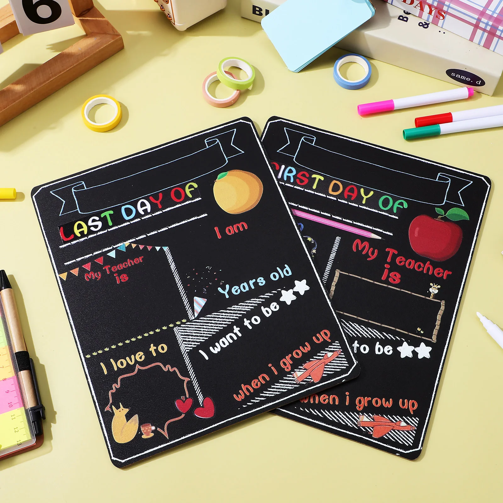 2Pcs Double-Sided Back to School Chalkboard Small School Sign First Day of Class Board Classroom Decor First Day Chalk Board 
2Pcs Double-Sided Back to School Chalkboard Small School Sign First Day of Class Board Classroom Decor First Day Chalk Board