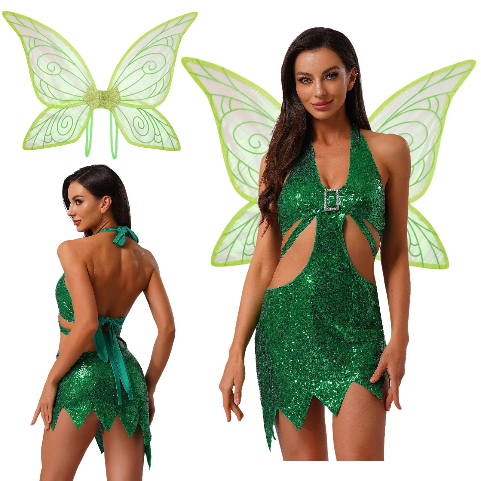 Green Women Forest Elf Dress with Wings Fairy Cosplay Costume Outfit Backless Sequin Dress for Halloween Fancy Dress-up Party
Green Women Forest Elf Dress with Wings Fairy Cosplay Costume Outfit Backless Sequin Dress for Halloween Fancy Dress-up Party