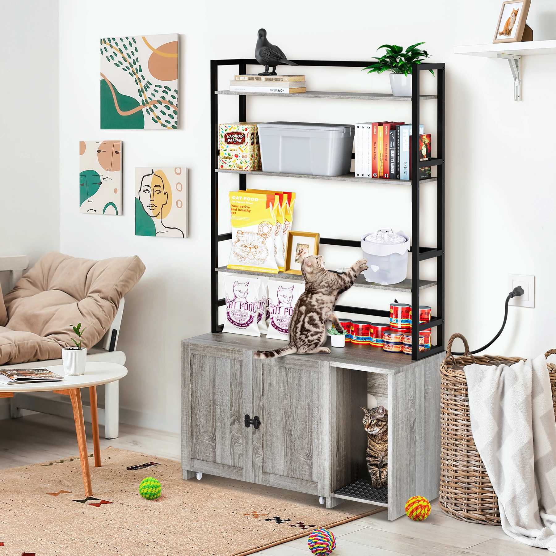 Cat Litter Box Enclosure, Hidden Cat Litter Box Furniture, Large Double Door Cat House with 3 Shelves
Cat Litter Box Enclosure, Hidden Cat Litter Box Furniture, Large Double Door Cat House with 3 Shelves