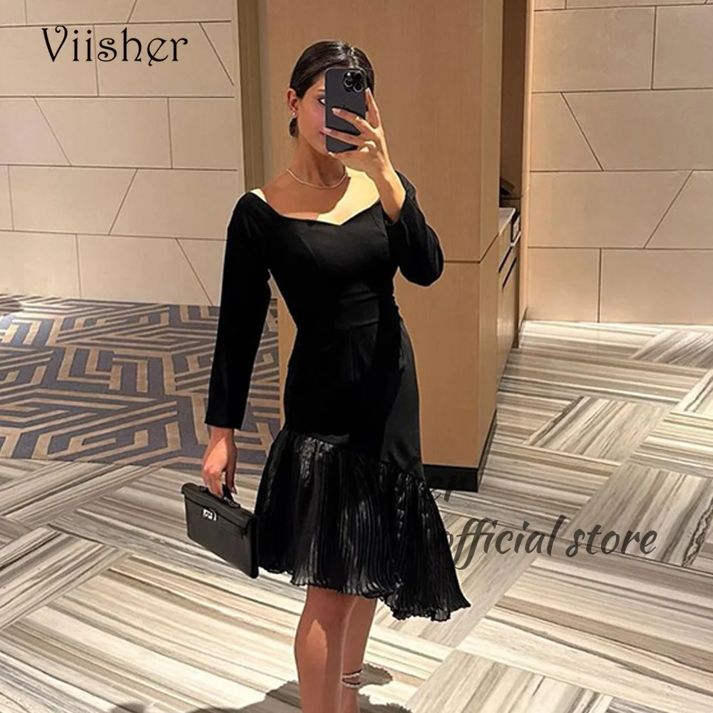 Viisher Black Mermaid Evening Dresses Long Sleeve V Neck Tight Prom Party Dress Knee Length Dubai Arabic Formal Evening Gowns
Viisher Black Mermaid Evening Dresses Long Sleeve V Neck Tight Prom Party Dress Knee Length Dubai Arabic Formal Evening Gowns