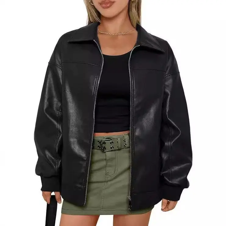 Casual Long Sleeve Stand Collar Women's Leather Jacket Autumn Winter New Style Side Pocket Zipper Coat Fashionable Streetwear
Casual Long Sleeve Stand Collar Women's Leather Jacket Autumn Winter New Style Side Pocket Zipper Coat Fashionable Streetwear