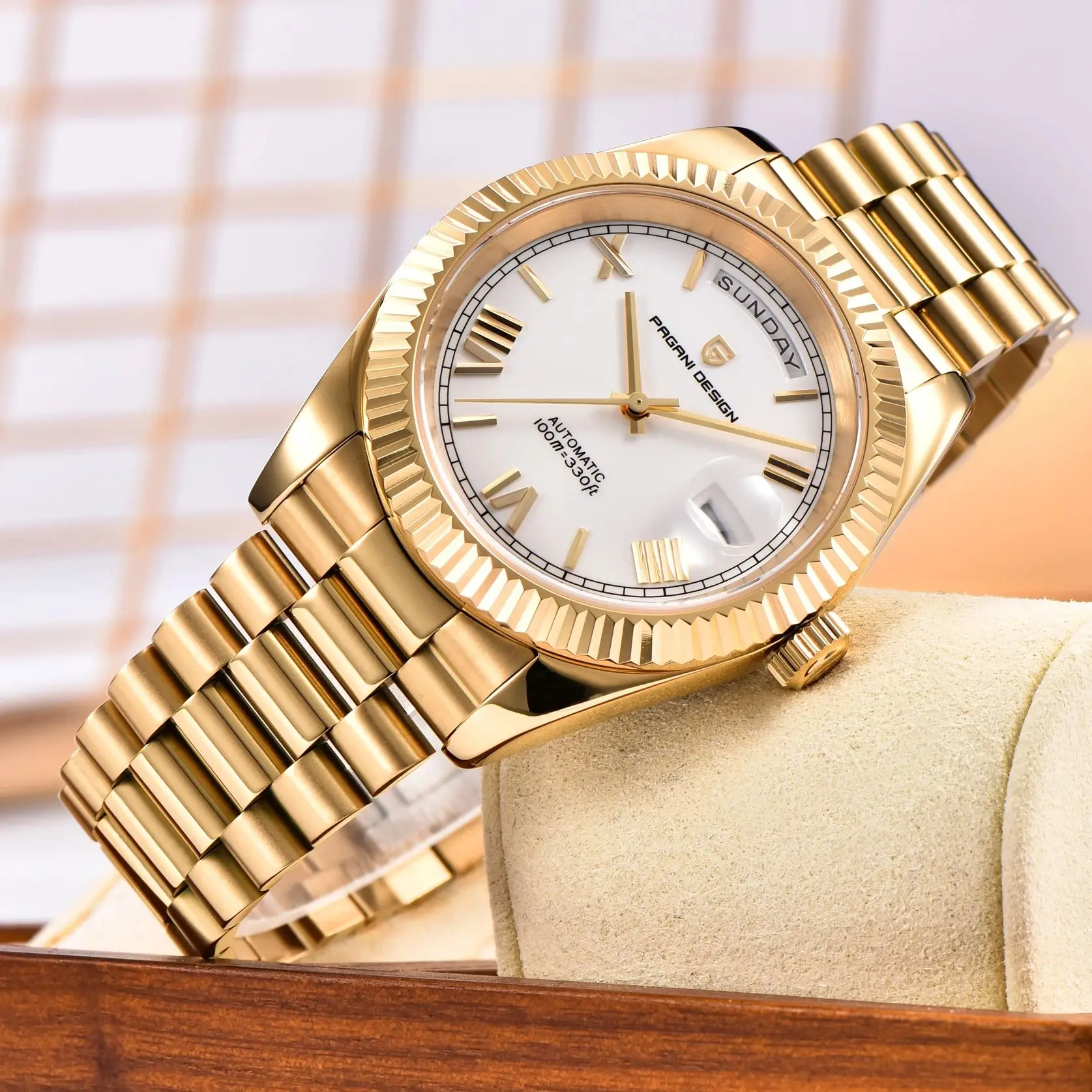 PAGANI DESIGN DD36 Gold White Automatic Mechanical Watch Men ST16 100M Waterproof AR Sapphire Glass Wristwatch Men For Gift Box
PAGANI DESIGN DD36 Gold White Automatic Mechanical Watch Men ST16 100M Waterproof AR Sapphire Glass Wristwatch Men For Gift Box