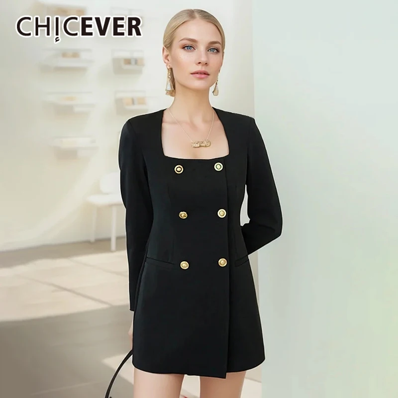 CHICEVER Elegant Mini Dress For Women Square Collar Long Sleeve High Waist Double Breasted Vintage Dresses Female 2024 Clothing
CHICEVER Elegant Mini Dress For Women Square Collar Long Sleeve High Waist Double Breasted Vintage Dresses Female 2024 Clothing