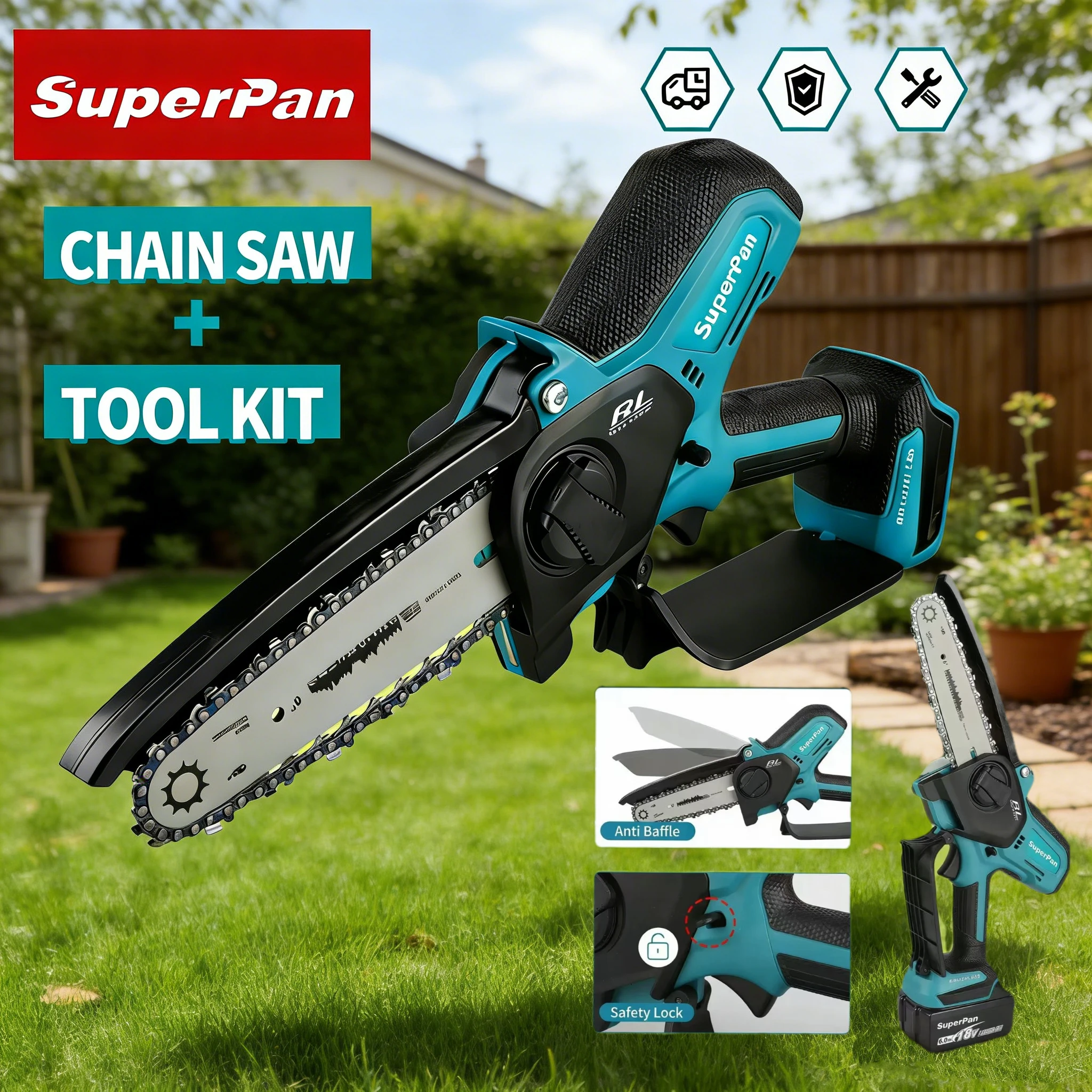 Superpan Mini Electric Pruning Saw 420MM 80TXL Chain Mini Chainsaw for Garden Yard Tree Care for Makita 18v Battery Pin
Superpan Mini Electric Pruning Saw 420MM 80TXL Chain Mini Chainsaw for Garden Yard Tree Care for Makita 18v Battery Pin