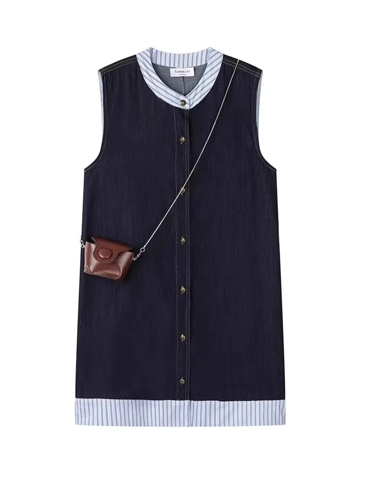 plus Size Korean Striped Denim Dress Women Summer Loose Vest Design Casual Mid-Length A-Line Skirt Single-Buckled Sleeveless
plus Size Korean Striped Denim Dress Women Summer Loose Vest Design Casual Mid-Length A-Line Skirt Single-Buckled Sleeveless