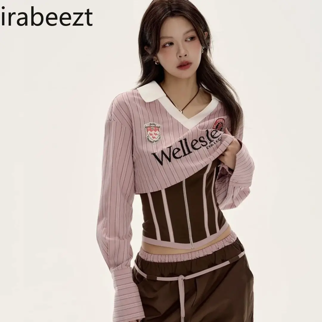 American Hot Girl Design Contrast Color V-neck Striped Short Shirt Layered Zipper Tube Top Vest Female Two-piece Suit
American Hot Girl Design Contrast Color V-neck Striped Short Shirt Layered Zipper Tube Top Vest Female Two-piece Suit