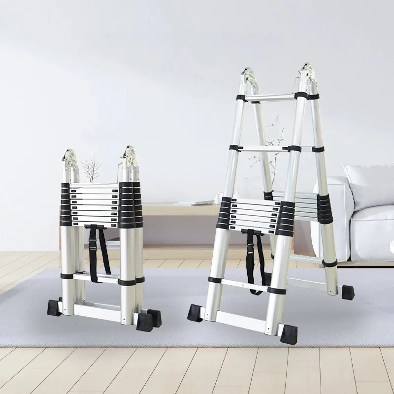 8 Step Telescopic a Frame Folding Ladder Aluminum Alloy Lightweight Extension Stand Collapsible Telescopic Step Ladder