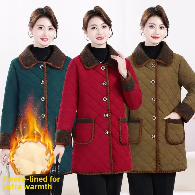 Winter Thiened Fce Lined Cotton Jaet Corduroy Stand Collar Midi Length Mom's Wardrobe New Arrival for Middle Aged Women
Winter Thiened Fce Lined Cotton Jaet Corduroy Stand Collar Midi Length Mom's Wardrobe New Arrival for Middle Aged Women