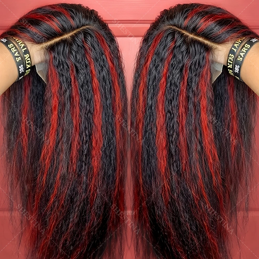 Reay to Wear 1B/99J Black and Red Highlight Kinky Straight Wigs Invisible Hairline 13x4 Lace Wig Burgundy 5x5 Lace Closure Wigs
Reay to Wear 1B/99J Black and Red Highlight Kinky Straight Wigs Invisible Hairline 13x4 Lace Wig Burgundy 5x5 Lace Closure Wigs