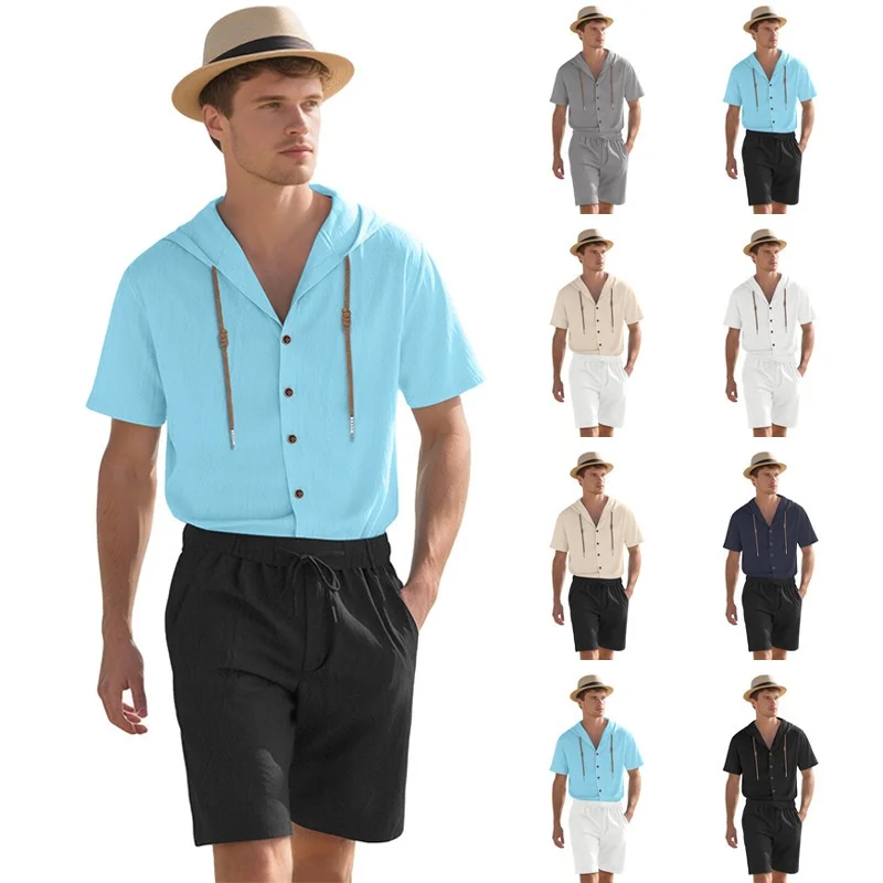 New summer men's linen outfit A versatile and stylish casual sports short-sleeved short-pants set for shopping and beach outings
New summer men's linen outfit A versatile and stylish casual sports short-sleeved short-pants set for shopping and beach outings
