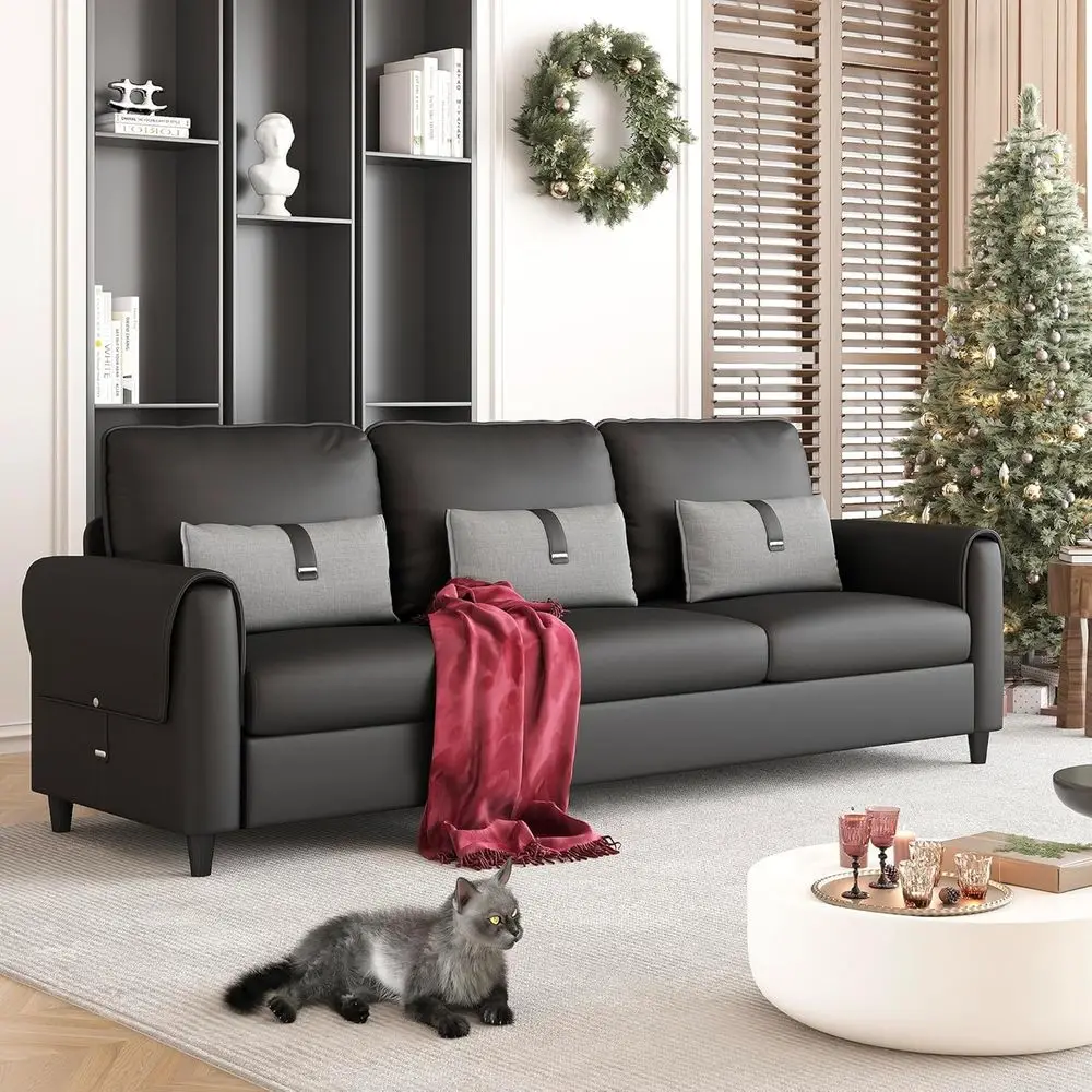 Luxury 3-Seater Leather Sofa with High Backrest for Small Living Rooms - Black
Luxury 3-Seater Leather Sofa with High Backrest for Small Living Rooms - Black