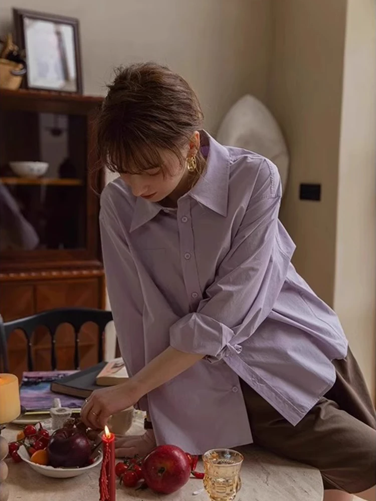 French Vintage Cotton Shirt Women's Loose Long Sleeve Commute Dry Clean Purple Shirt Female Fashionable Top E12818
French Vintage Cotton Shirt Women's Loose Long Sleeve Commute Dry Clean Purple Shirt Female Fashionable Top E12818