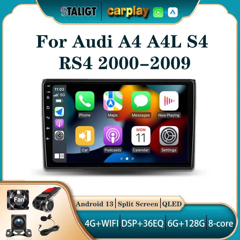Автомобильный аудио 2Din Android Мультимедийное авторадио Android 13 Carplay Android Auto для Audi A4 A4L S4 RS4 2000-2009 DSP FM AM Auto Car
Автомобильный аудио 2Din Android Мультимедийное авторадио Android 13 Carplay Android Auto для Audi A4 A4L S4 RS4 2000-2009 DSP FM AM Auto Car