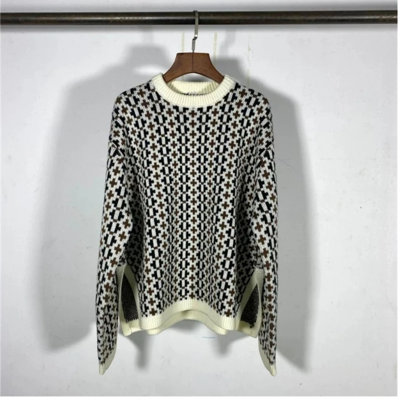 Loose silhouette women's autumn and winter new cross pattern Norwegian style side split wool blend knit sweater sweater
Loose silhouette women's autumn and winter new cross pattern Norwegian style side split wool blend knit sweater sweater