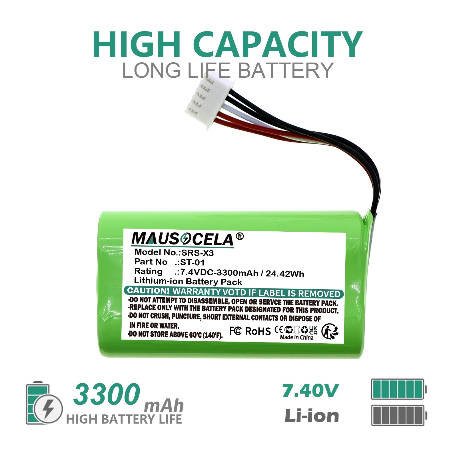 Speaker Battery For Sony:ST-01,SRS-X3,SRS-XB2,SRS-XB20,--3300mAh / 24.42Wh--Li-ion--7.40V
Speaker Battery For Sony:ST-01,SRS-X3,SRS-XB2,SRS-XB20,--3300mAh / 24.42Wh--Li-ion--7.40V