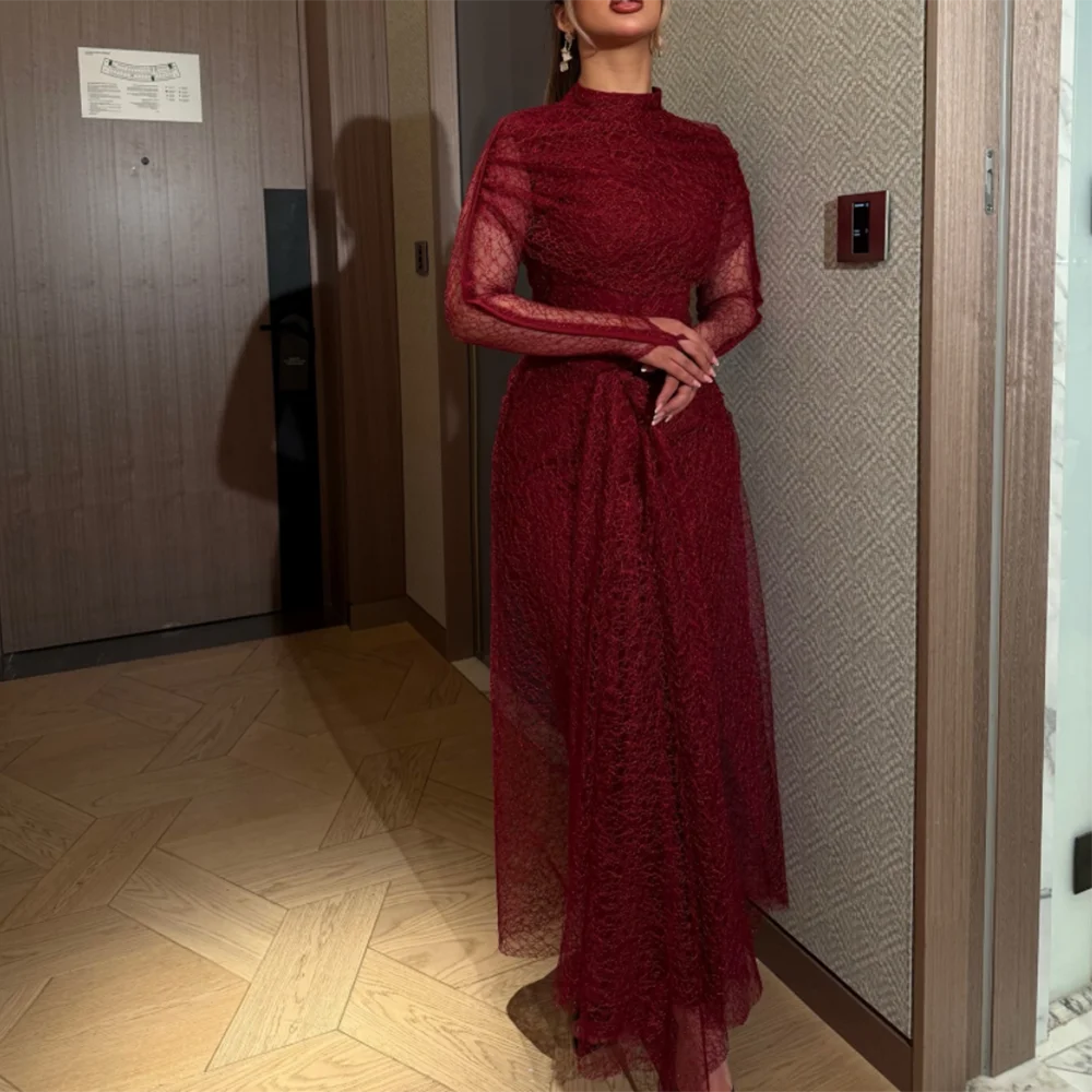 Custamized Red A-Line Prom Dresses Ankle-Length High-Neck Full Sleeve Evening Gown Simple Fashion Lace Draped Party Gown
Custamized Red A-Line Prom Dresses Ankle-Length High-Neck Full Sleeve Evening Gown Simple Fashion Lace Draped Party Gown