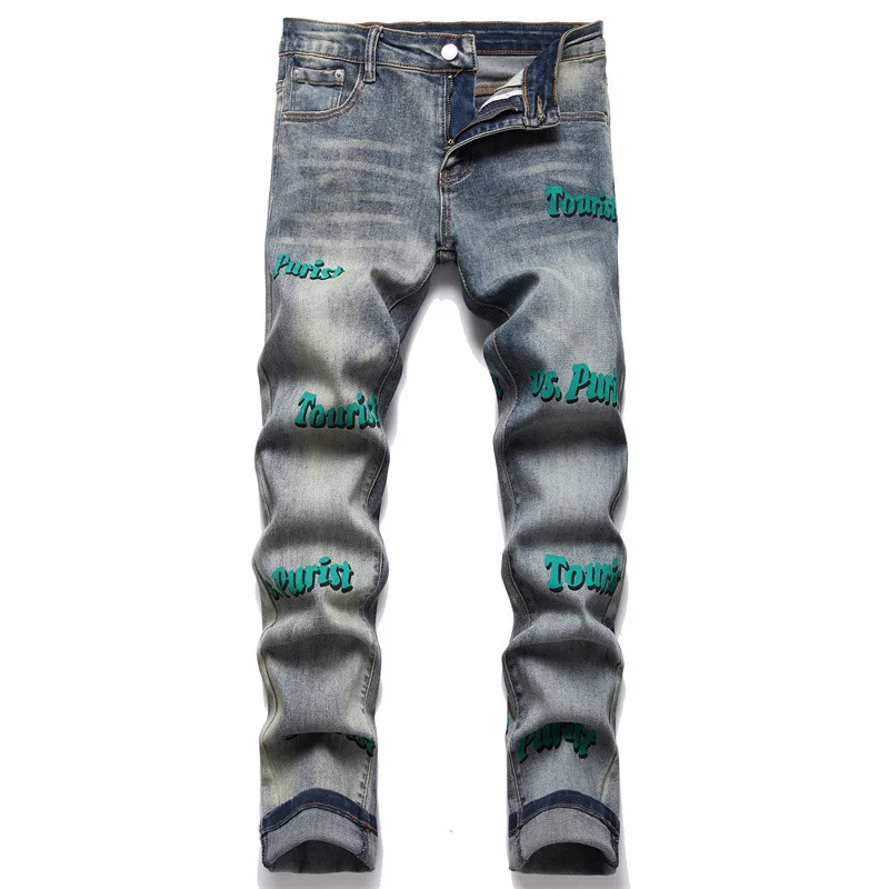 Letter Print Casual Jeans Men's Trendy High Street Elastic Straight Slim Denim Pants Punk EU Style Vintage Men Trousers
Letter Print Casual Jeans Men's Trendy High Street Elastic Straight Slim Denim Pants Punk EU Style Vintage Men Trousers