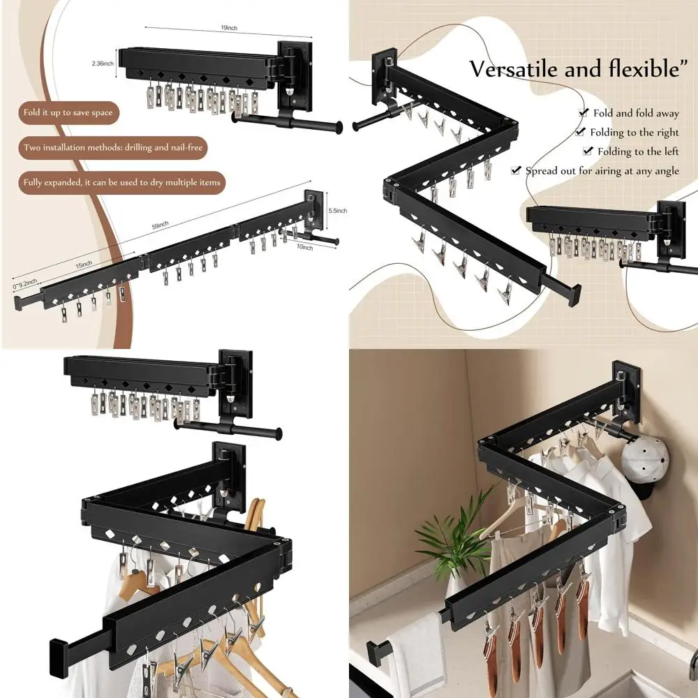 Space-Saving Collapsible Wall-Mounted Clothes Drying Rack with Durable Clips and Windproof Design
Space-Saving Collapsible Wall-Mounted Clothes Drying Rack with Durable Clips and Windproof Design