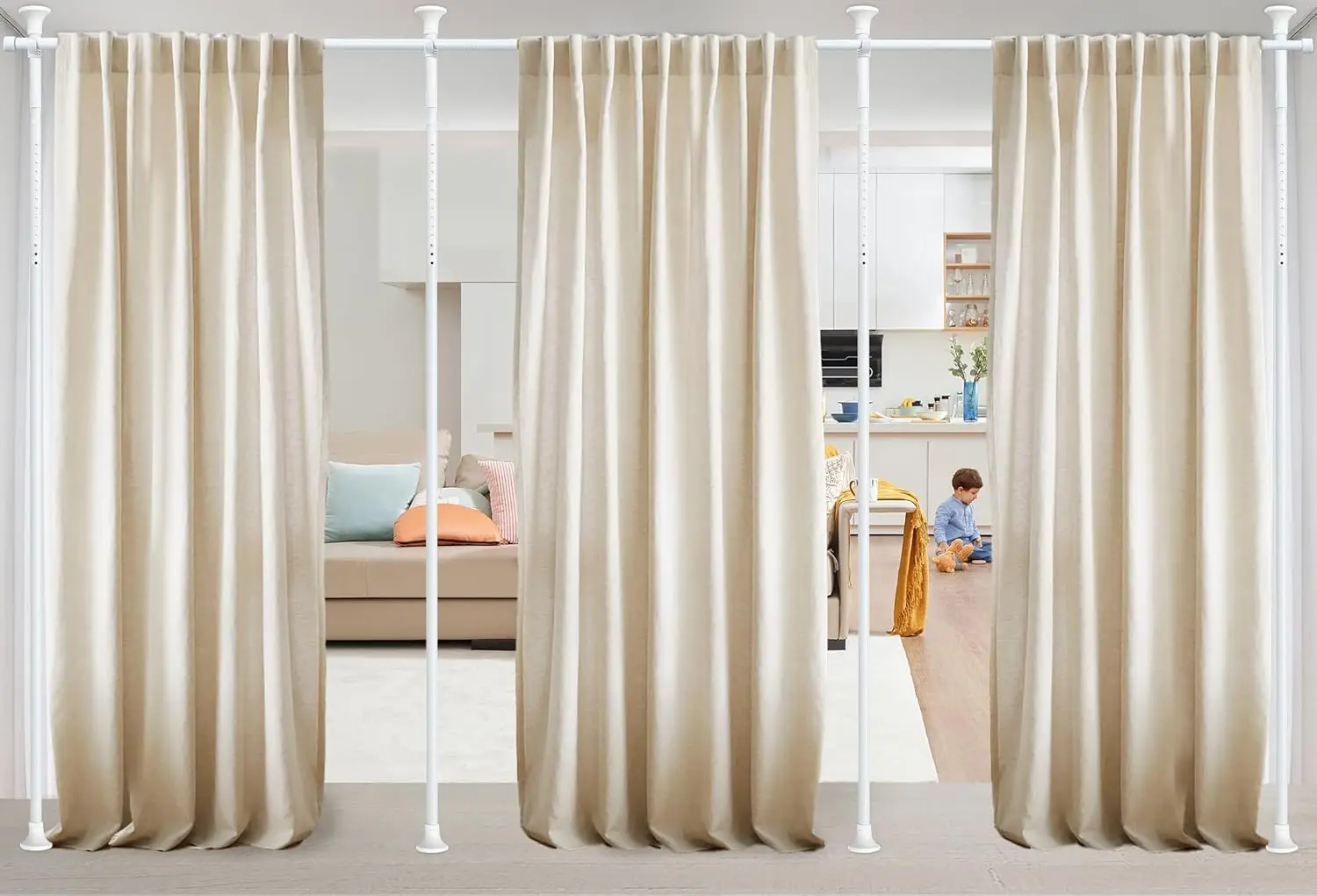Adjustable Tension Rod Room Divider, 28-171" Wide, 4-10 ft Tall, Heavy Duty, No Drill, White
Adjustable Tension Rod Room Divider, 28-171" Wide, 4-10 ft Tall, Heavy Duty, No Drill, White