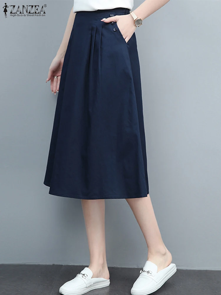 Лето 2024, элегантная однотонная женская офисная юбка-багги ZANZEA, трапециевидная юбка с эластичным поясом, корейская мода, миди-юбка
Лето 2024, элегантная однотонная женская офисная юбка-багги ZANZEA, трапециевидная юбка с эластичным поясом, корейская мода, миди-юбка