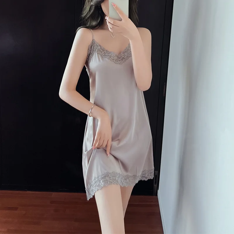 New 2023 Ice Silk Sexy Strap Sleep Dress Short Dress Home Clothes for Women Summer Collection Comfortable Polyester Fabric
New 2023 Ice Silk Sexy Strap Sleep Dress Short Dress Home Clothes for Women Summer Collection Comfortable Polyester Fabric