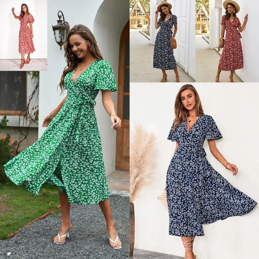 【New Arrival】Women's Red Floral Wrap Midi Dress, V-Neck Short Sleeve Tiered Casual Sundress
【New Arrival】Women's Red Floral Wrap Midi Dress, V-Neck Short Sleeve Tiered Casual Sundress