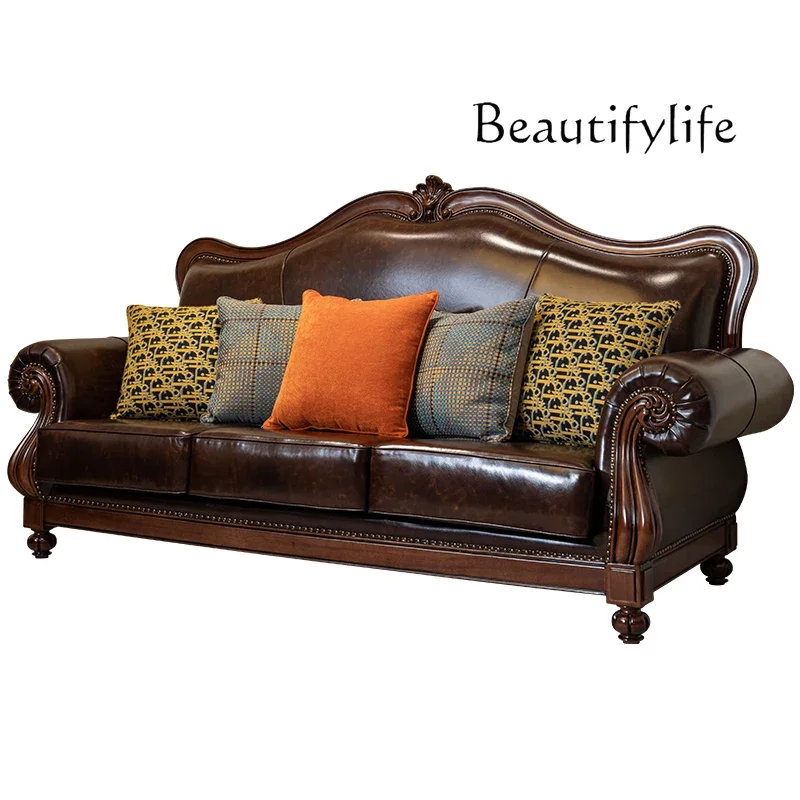 Leather first layer cowhide sofa straight row living room American rural high-end all solid wood furniture light luxury
Leather first layer cowhide sofa straight row living room American rural high-end all solid wood furniture light luxury