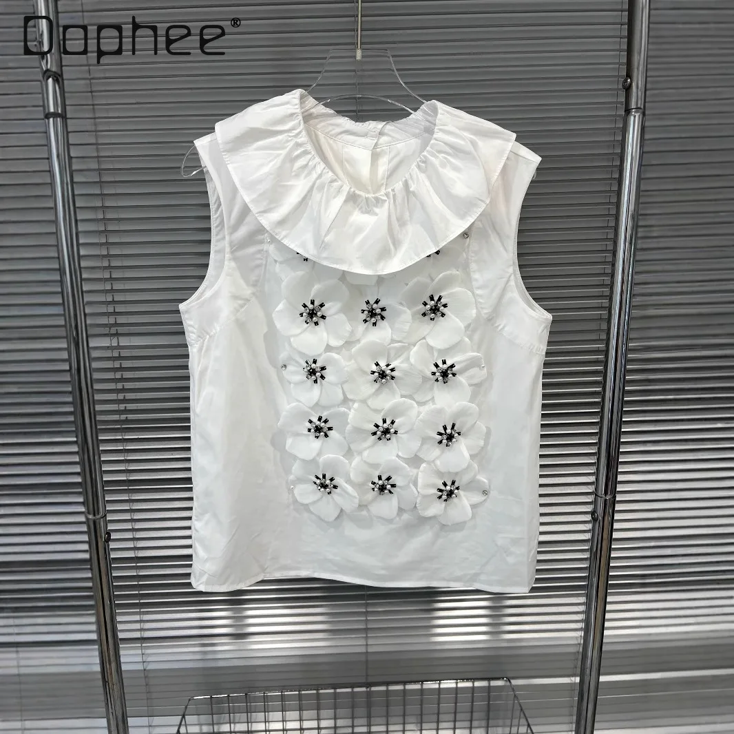 Summer New Heavy Industry Three-dimensional Flower Diamond Ruffle Edge Sleeveless Shirt Women Korean Ins Trend Loose Casual Top
Summer New Heavy Industry Three-dimensional Flower Diamond Ruffle Edge Sleeveless Shirt Women Korean Ins Trend Loose Casual Top