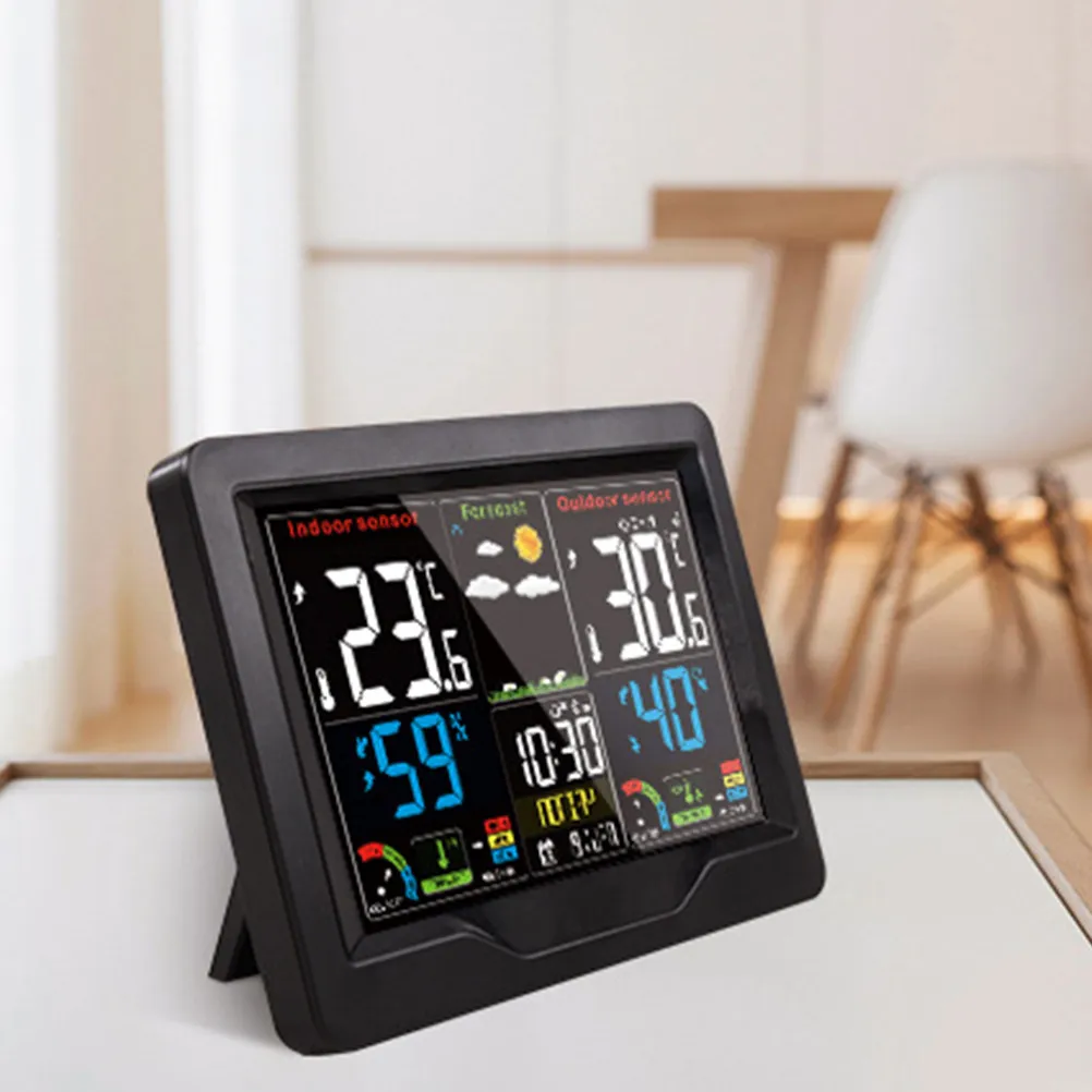 Набор из 1-го комплекта: метеорологические часы с цветным экраном, монитор влажности в помещении, дисплей температуры, функция двойного будильника, запись максимальных и минимальных значений
Набор из 1-го комплекта: метеорологические часы с цветным экраном, монитор влажности в помещении, дисплей температуры, функция двойного будильника, запись максимальных и минимальных значений